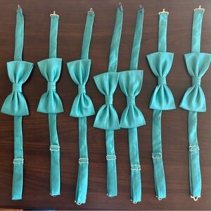 NEW 7 Men’s Adjustable Clip On Bow Ties for Groomsmen Wedding Satin Solid Teal
